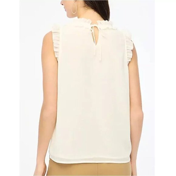 J. Crew Ruffleneck Sleeveless Keyhole Back Lightweight Crinkle Top Ivory Size L - Picture 2 of 7